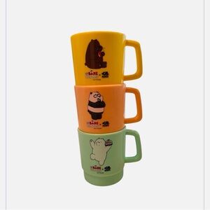 Kuru limited edition We Bare Bears Stackable plastic Mugs Yellow, Orange, Green